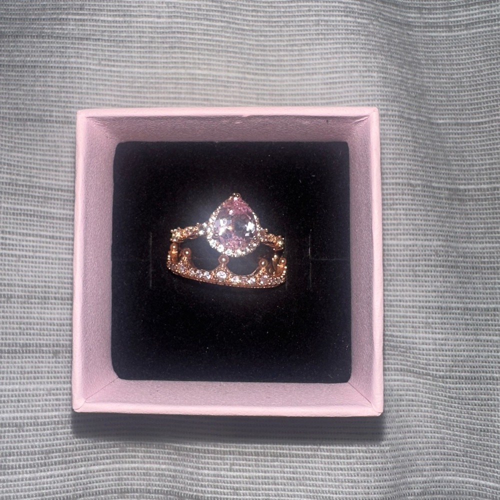 Pandora Pink and Gold Tiara Ring & Teardrop